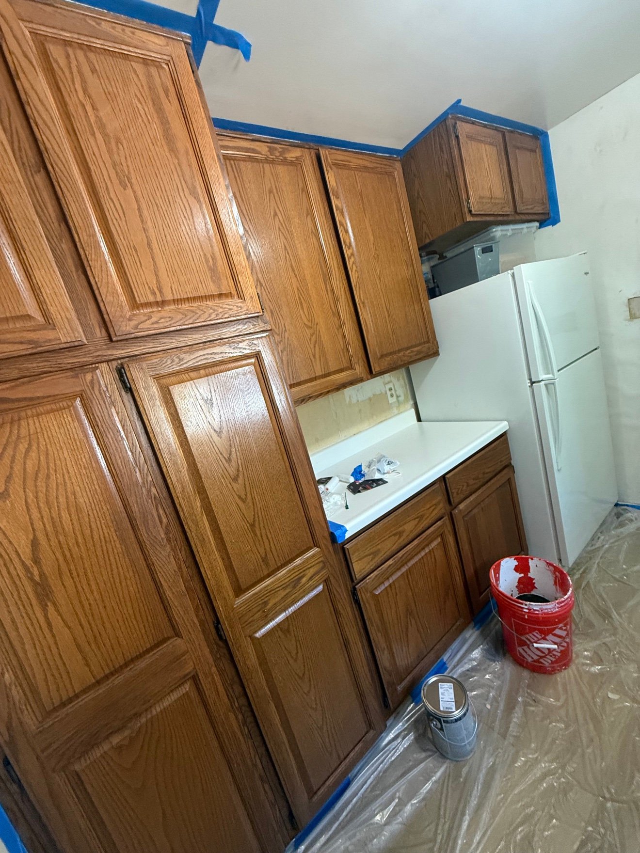 Oak kitchen cabinets before painting