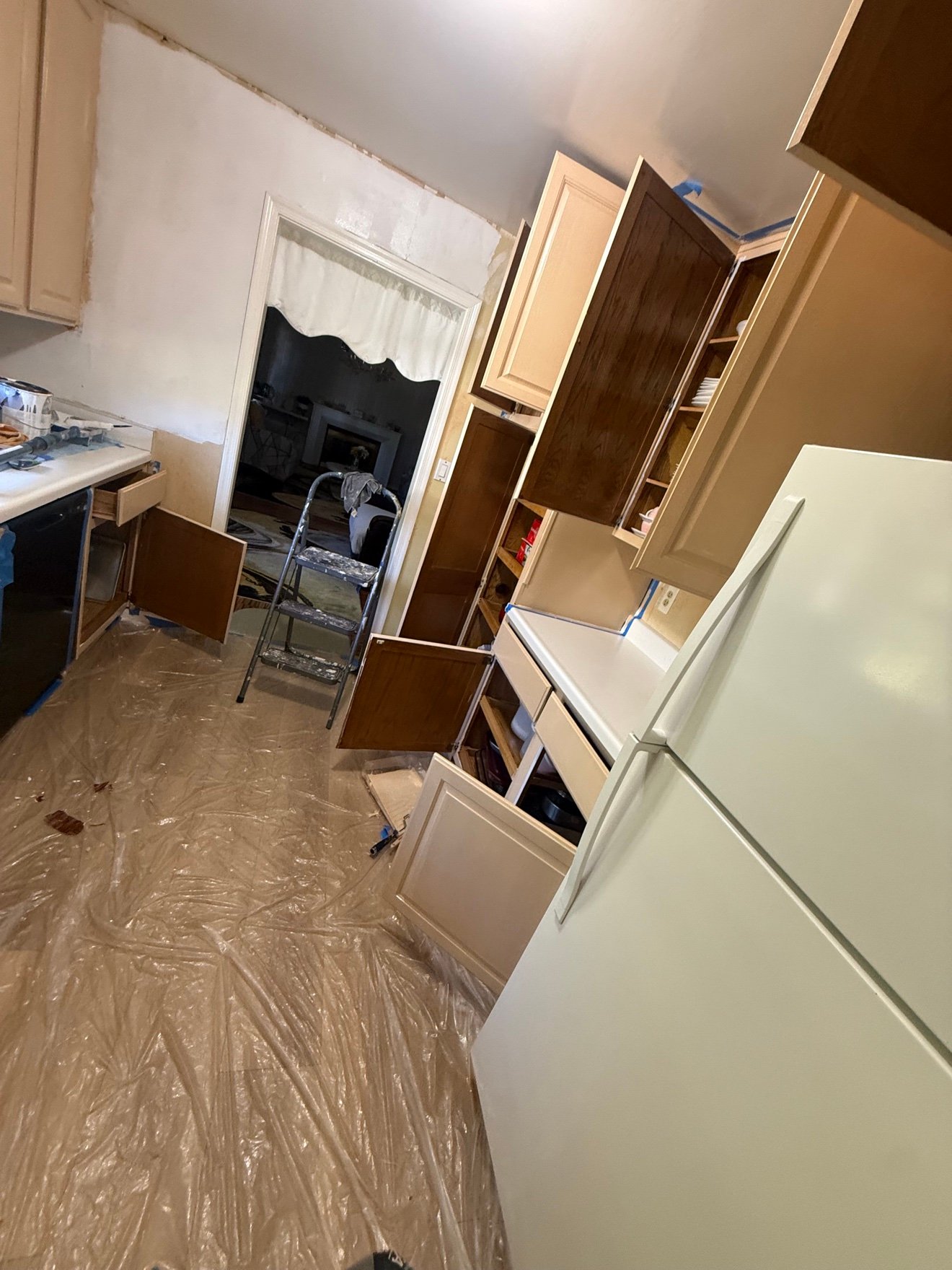 Kitchen cabinets being painted
