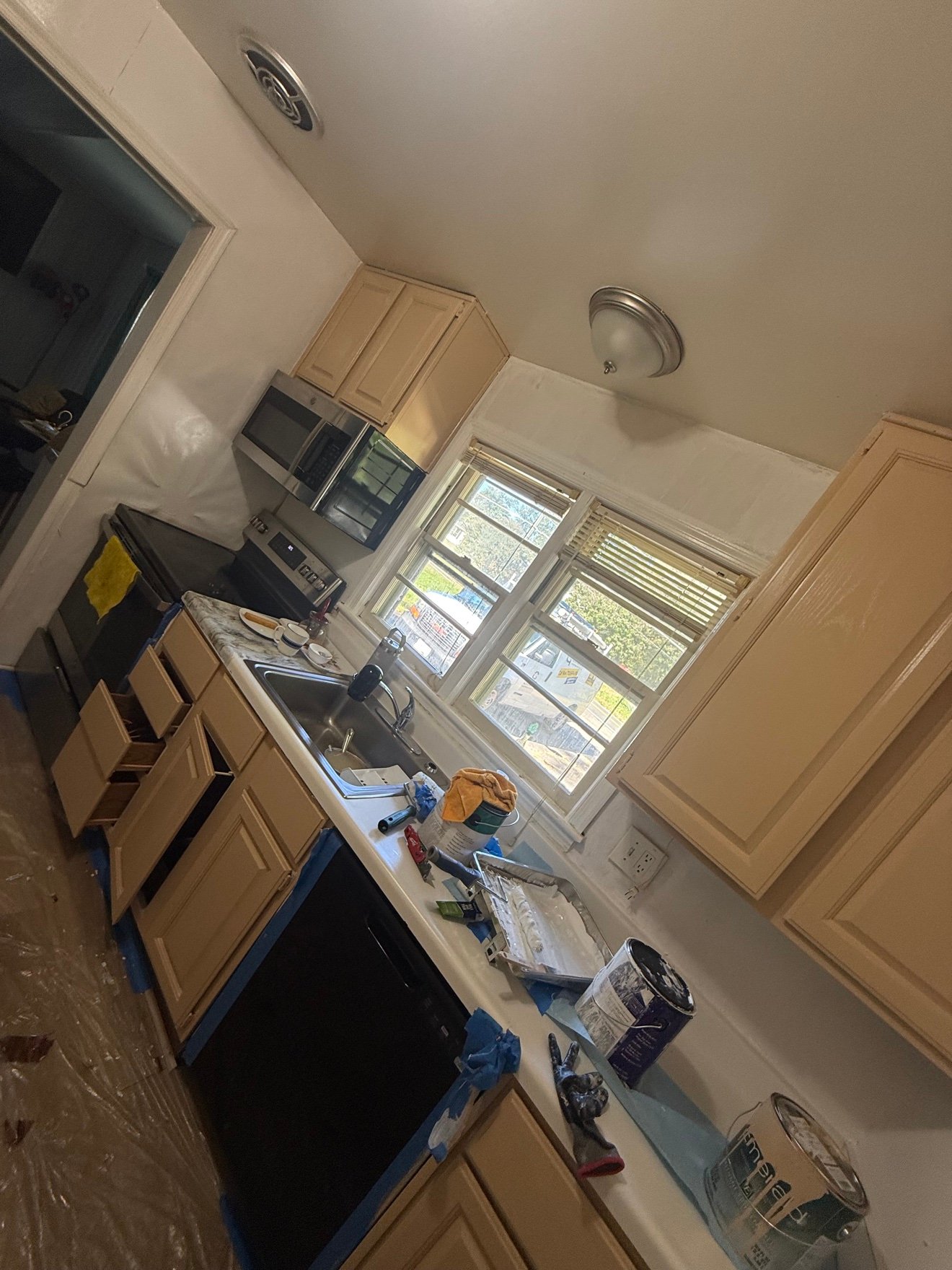 Freshly painted kitchen cabinets