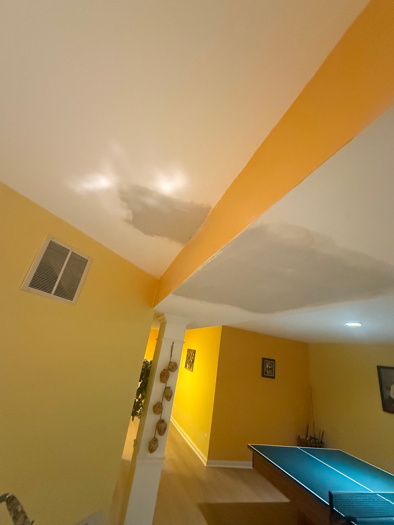 Ceiling patches with joint compound, soffit area