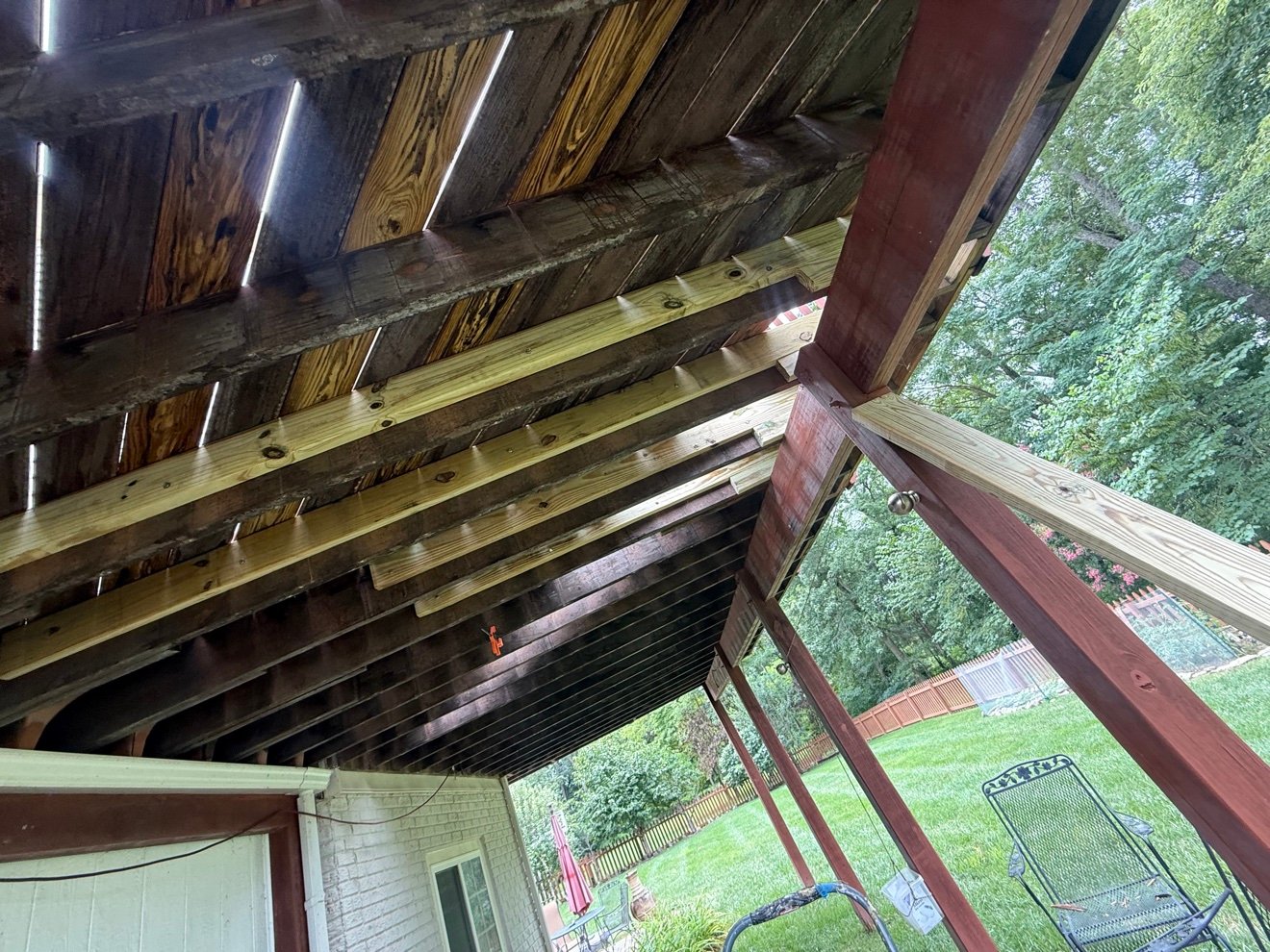 Reinforced deck framing, underside view