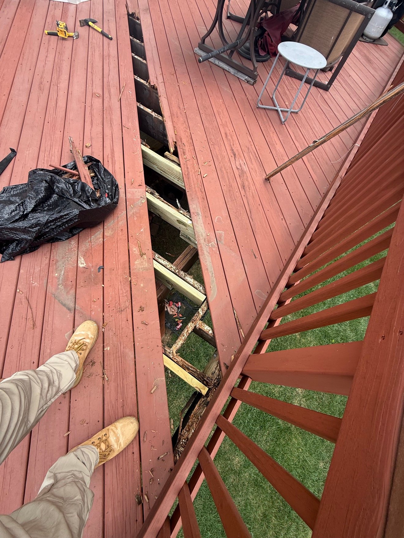 Rotted deck section exposed