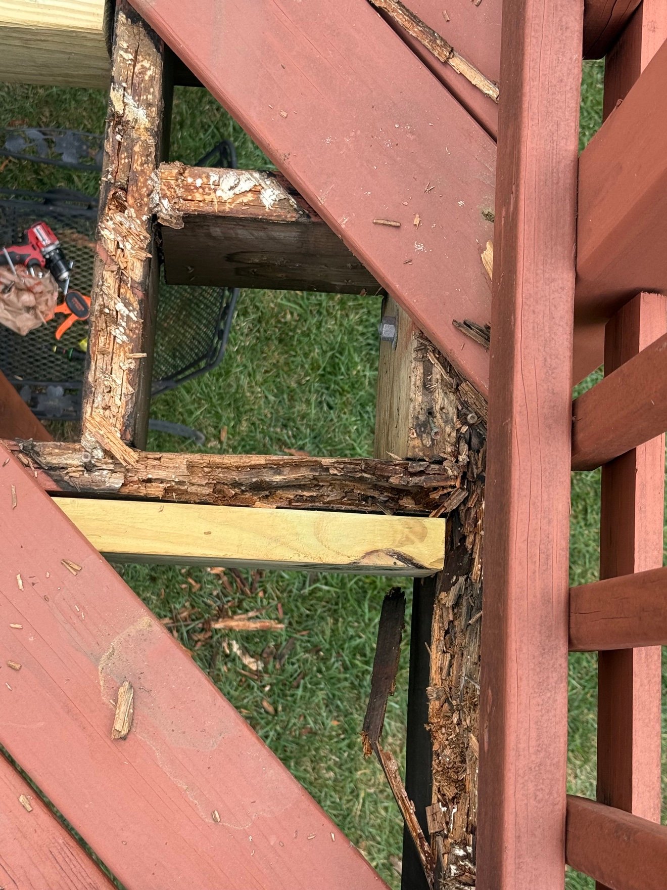 New joist sistered to rotted beam
