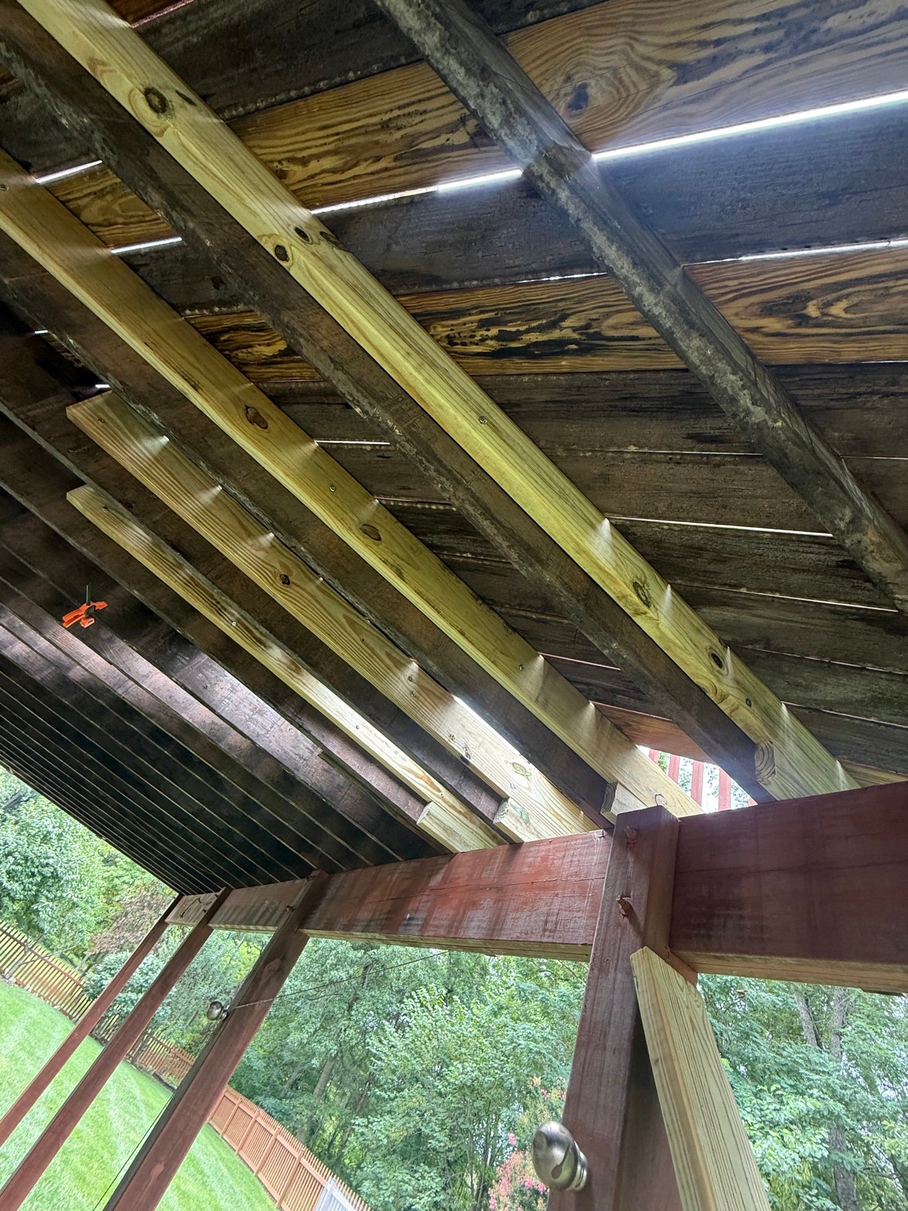 Reinforced deck joists, underside view