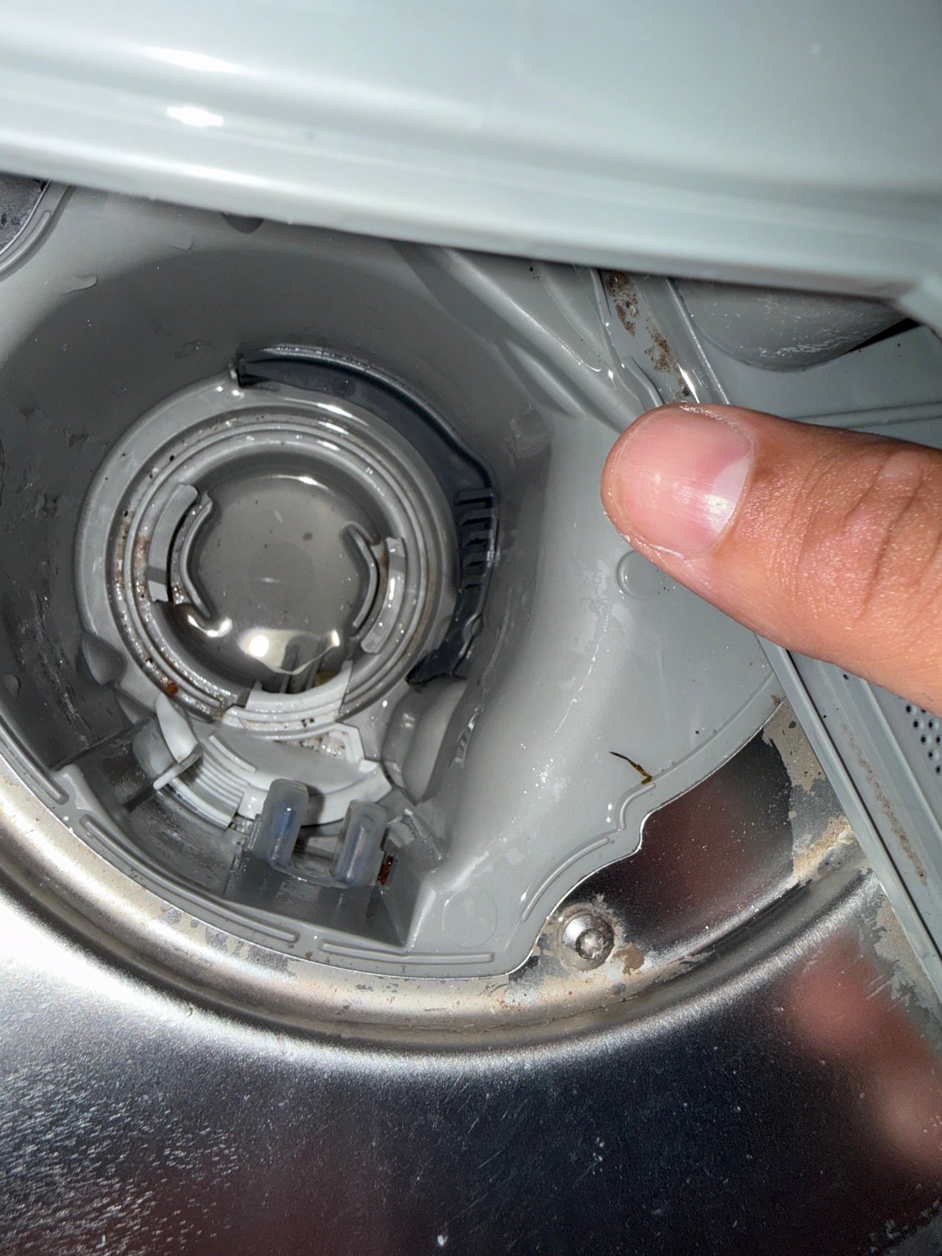 Dishwasher drain area close-up