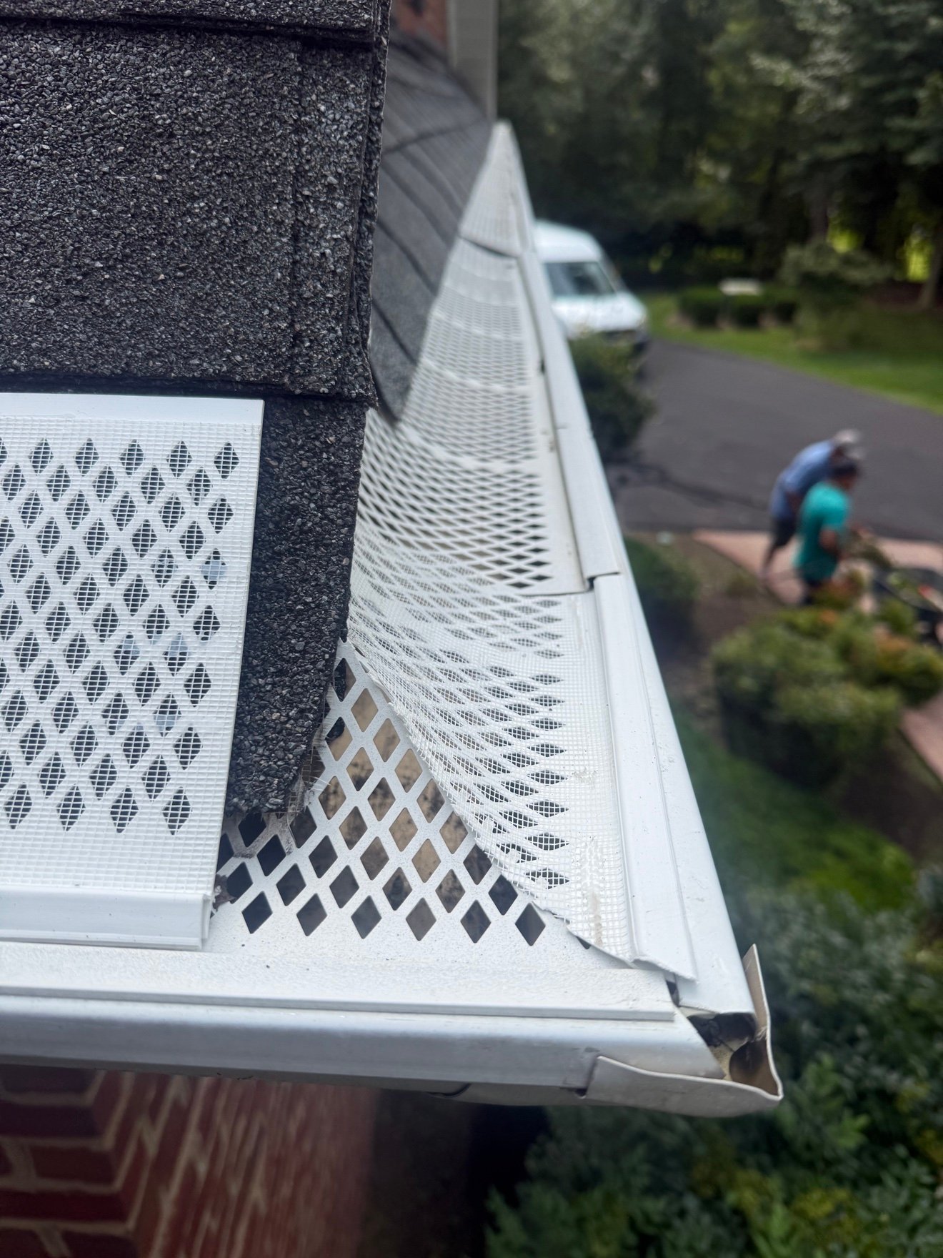 Gutter guards installed along roof edge