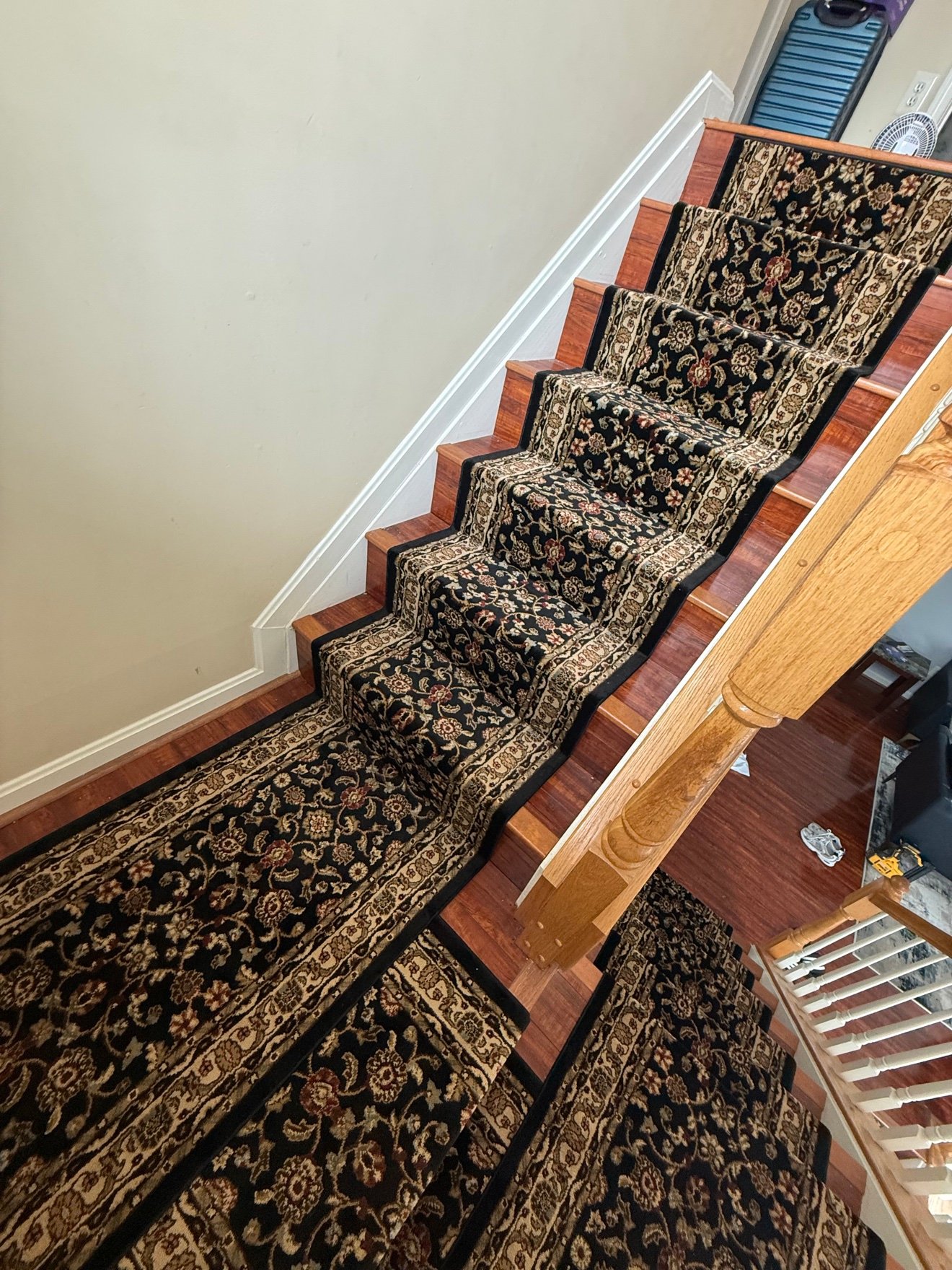 New runner on wooden stairs